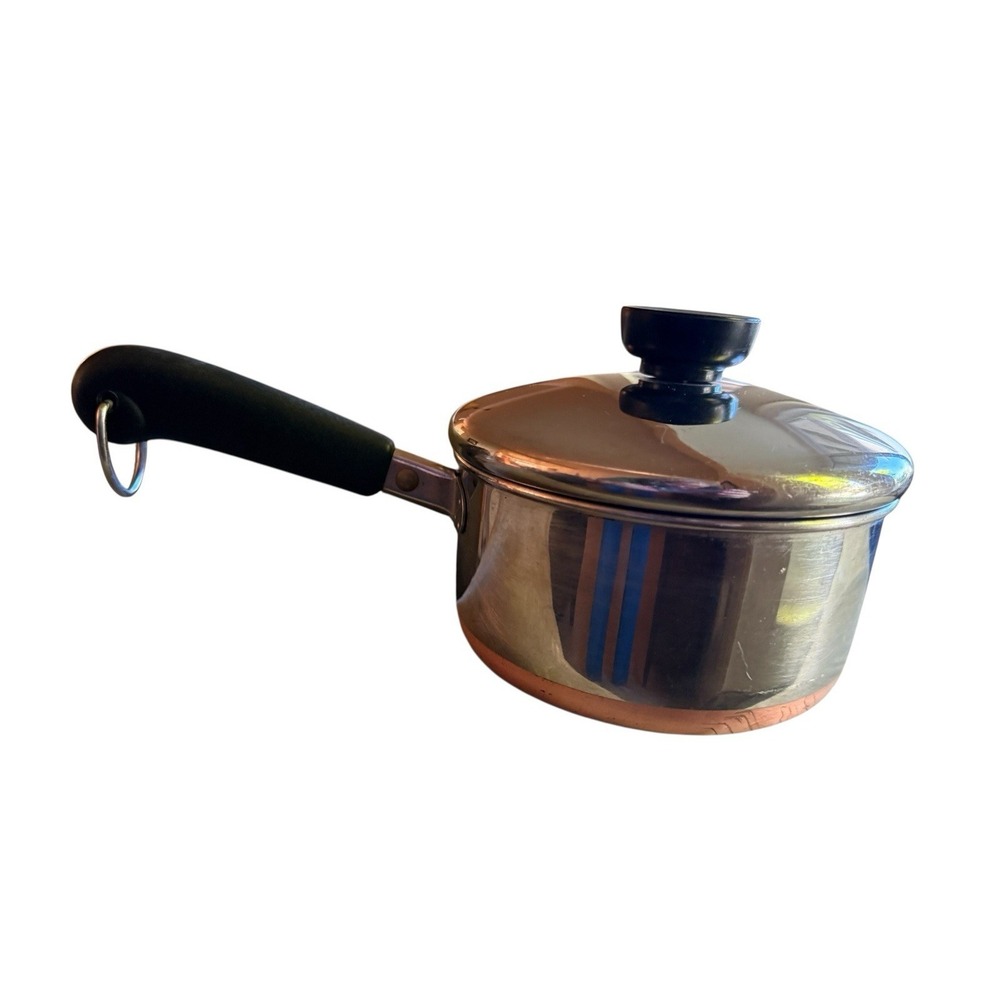 Vintage REVERE WARE 1801 Sauce Pan 1 Quart Copper Bottom With Lid USA Made GUC